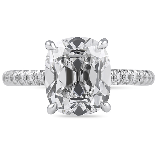 lab grown antique cushion cut diamond ring