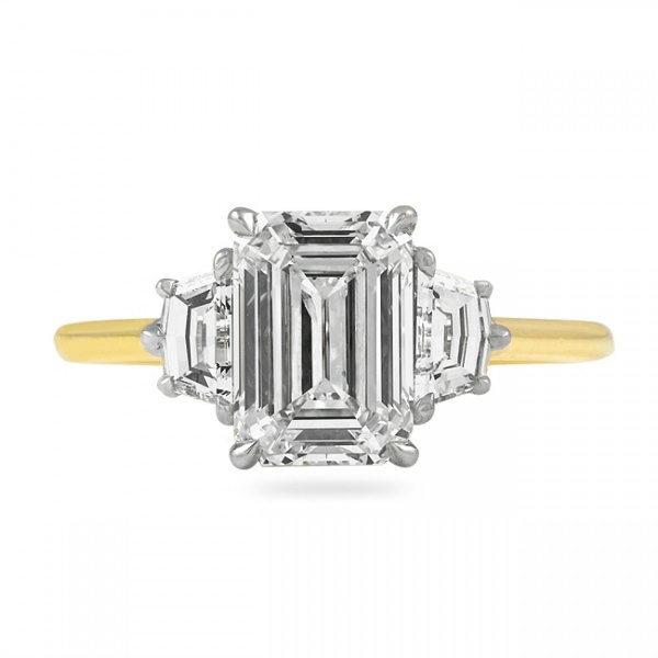 2 carat natural emerald cut diamond three stone