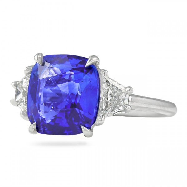 5 carat cushion cut sapphire three stone ring