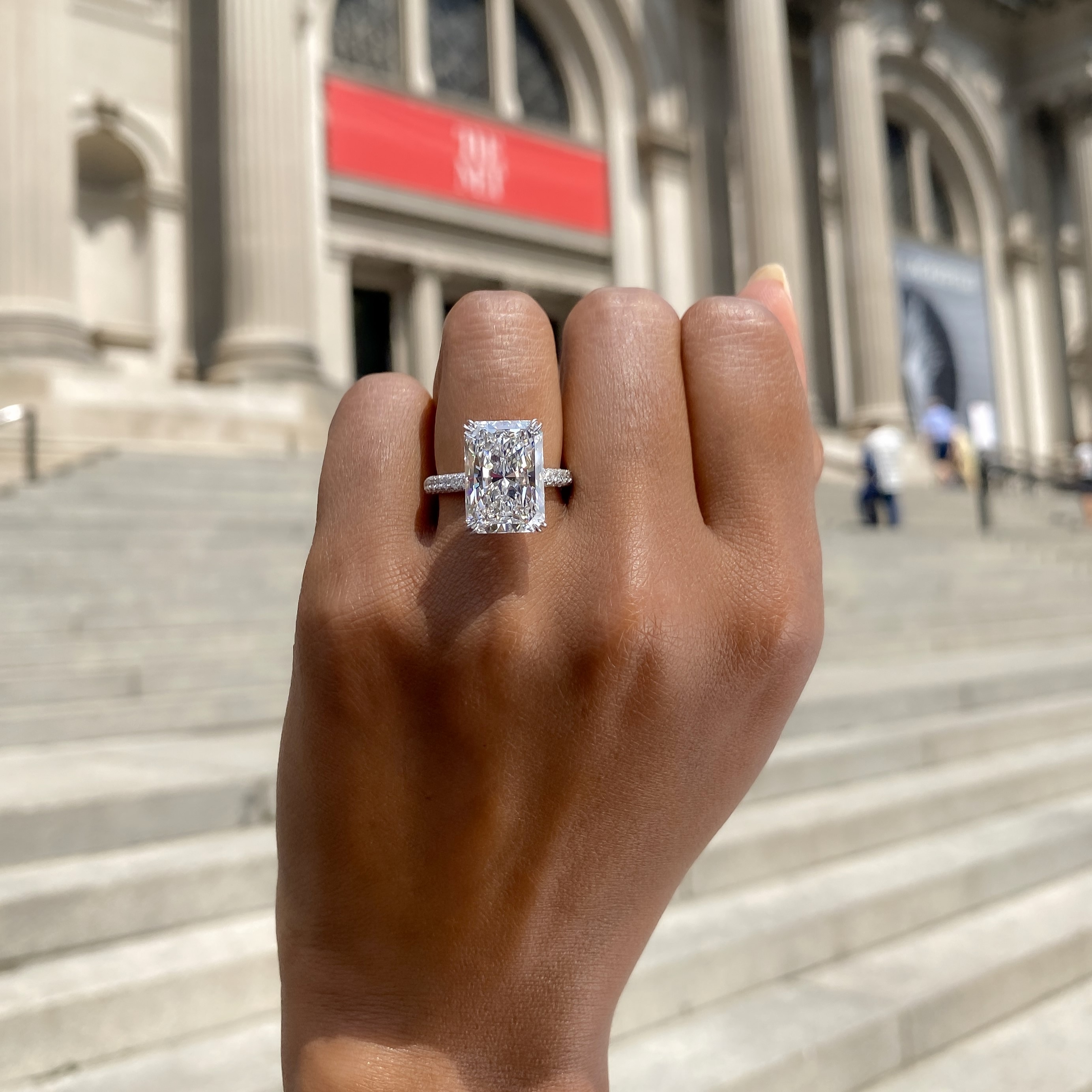 three-row radiant cut engagement ring at the met museum