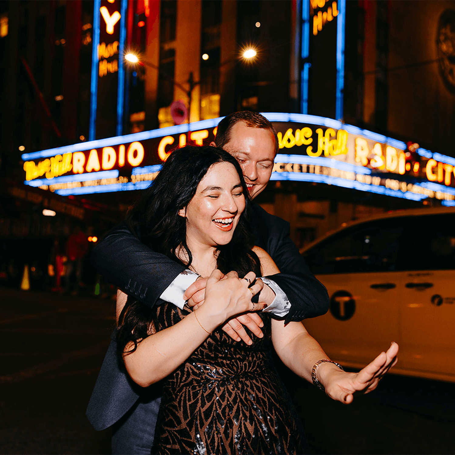 Chelsea & Alex Showing Diamond Engagement Ring in New York City, New York