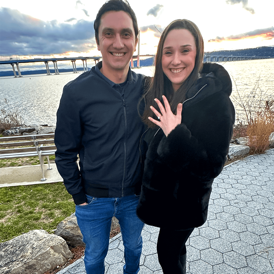 Colleen & Joey Showing Diamond Engagement Ring in Tarrytown, New York