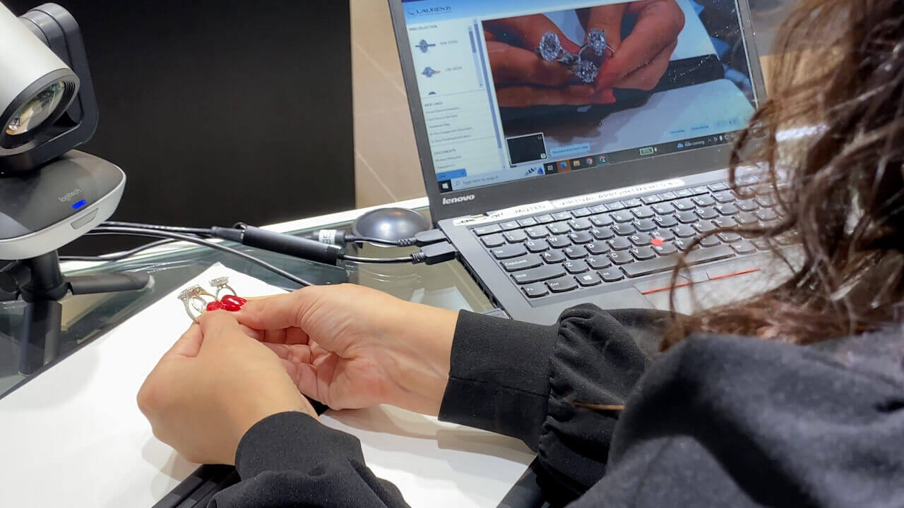 engagement ring shown in virtual appointment